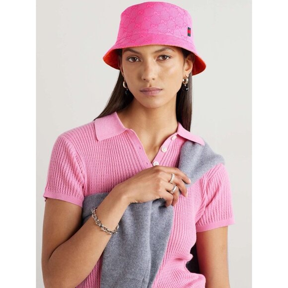 NWT GUCCI Fedora Reversible Orange Canvas-jacquard Bucket Hat Sz S Pink - Picture 2 of 12